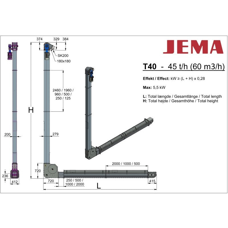 T40 Kædeelevator med 90° knæk - 45 t/h
